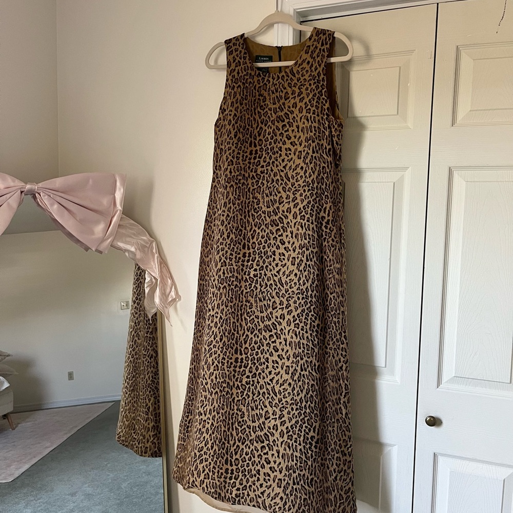 Vintage Ralph Lauren Silk Leopard Print Maxi Dress